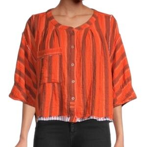 FREE PEOPLE WTF Lisbon Yarn-Dyed Striped Top S